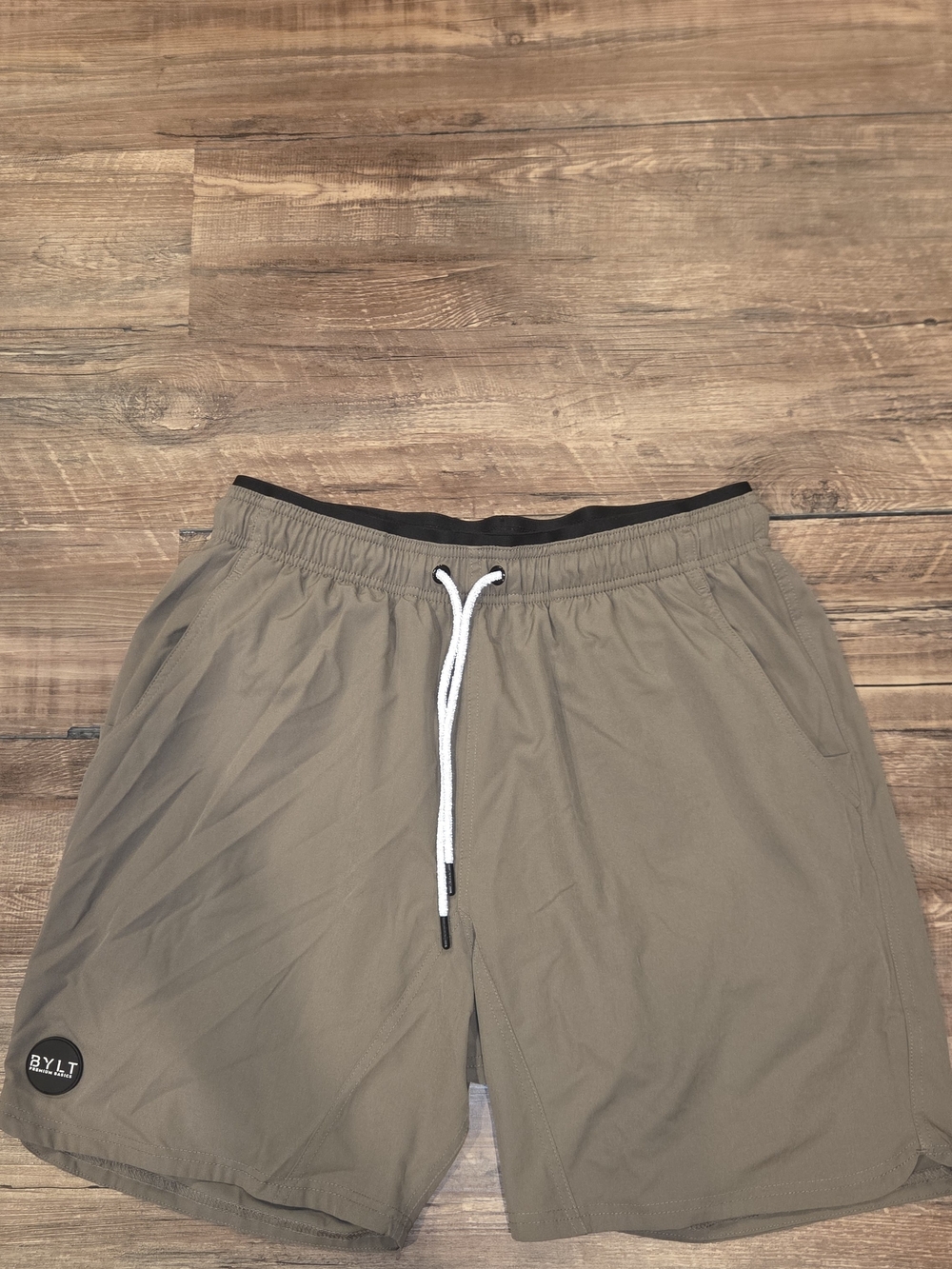 BYLT Basics Men's Olive Athletic Shorts with White Drawstring